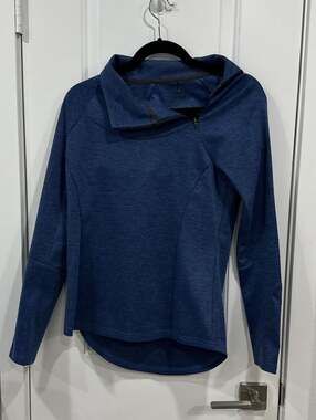 prAna Women's Blue Heathered Asymmetrical Zip Mock Neck Pullover Sweater